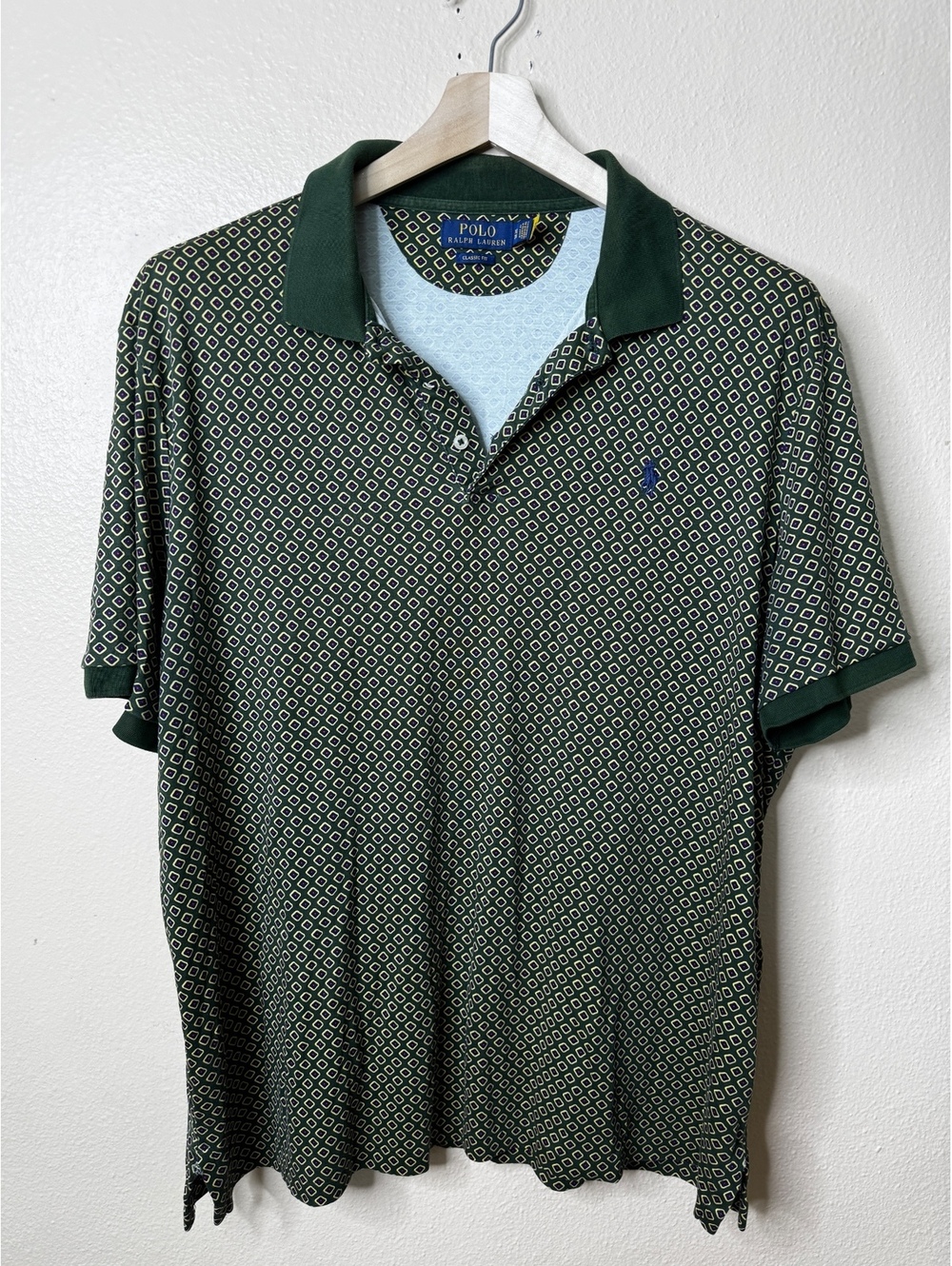 Polo Ralph Lauren Mens XL Polo Shirt Green Geometric Print Cotton Classic Fit